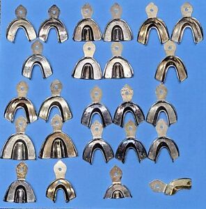 Assortment of Dentsply Caulk Rim-Lock Metal Impression Trays (24 total).
