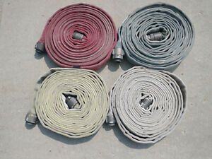 1.5&#034; diameter (3.5&#034; flat) canvas vintage fire supply hose 50&#039; red white blue