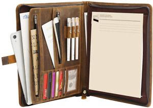 Ringsun Leather Portfolio Binder for A4/Pad, Zippered Regular, Brown