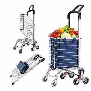 Upgraded Folding Shopping Cart Portable Grocery Stair Climbing Cart with Tri-...