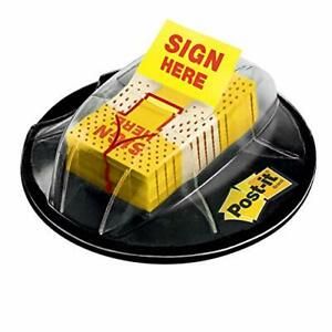 Post-it Flags Sign Here 200/High Volume Desk Grip Dispenser 1 in Wide Yellow ...
