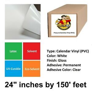 3mil White Glossy Self-Adhesive Clear Permanent Vinyl Film Roll 24&#034; x 150&#039;