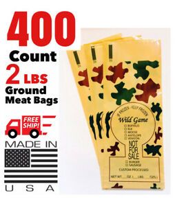CAMO PRINT WILD GAME GROUND MEAT FREEZER CHUB BAGS 2LB 400 COUNT FREE SHIPPING