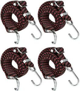 20 Inch Adjustable Flat Bungee Cords With Hooks Superior Latex Heavy Duty 4-Pack