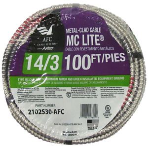 MC Lite Cable 14/3 x 100 ft. 14-Gauge Phase/Circuit Stripe Aluminum Copper