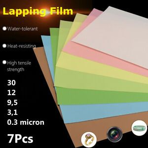 Lapping Film 7 Sheets 30,12,9,5,3,1, &amp; 0.3 Microns 8.7 X 11 1500-12000 Grit