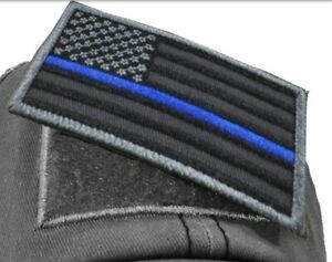 POLICE BLUE LINE FLAG EMBROIDERED BLACK/GRAY HOOK AND LOOP PATCH SIZE 3&#034; INCH