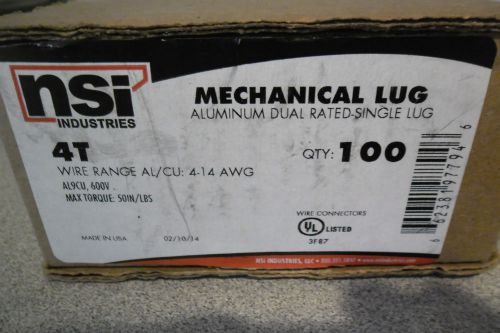 100 new nsi t4 al/cu single mechanical lug 4-14 awg made in the usa for sale