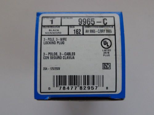 Leviton 9965-C Industrial Locking Plug, 3 Pole, Black / White