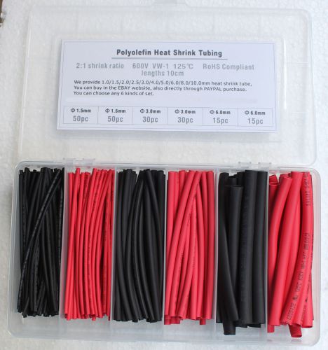 NEW 3 Sizes Heat Shrink Tubing TWO Colors ,?1.5 ?3 ?6MM 190PCS in box black&amp;red