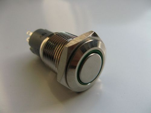 Green LED 16mm 12V 5Pin stainless Steel Round Latching Push Button Switch