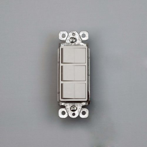 10/PK Decora Style Triple Rocker Switches  White Stacked Switch 15A 120-277V