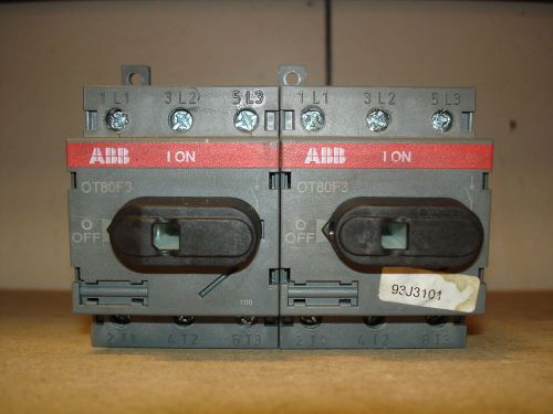 *lot* (2) abb rotary switch 3ph 600vac 80a ot80f3 *used* for sale