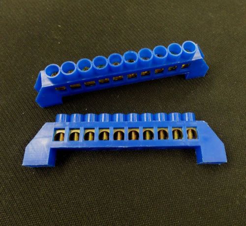 3 pc terminal strip 10 pole buss grounding common  #18-10 awg blue for sale