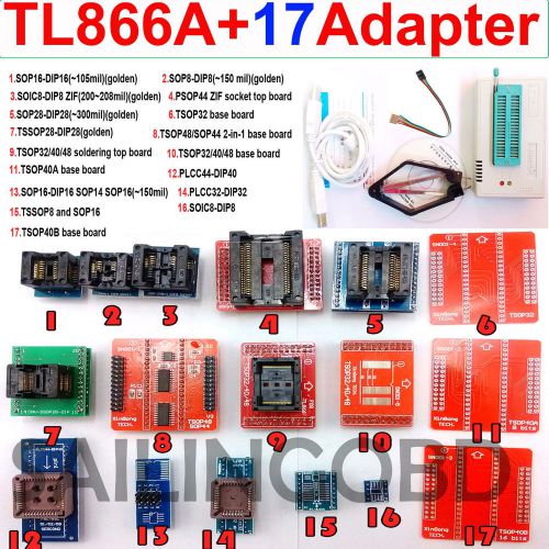 TL866A programmer 17 adapters TL866 AVR Bios PLCC MCU Flash EPROM IC Programmer