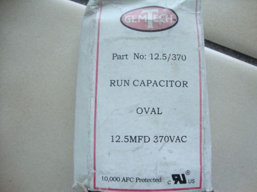 Gem tech run capacitor part no: 12.5/370, 12.5mfd 370vac for sale