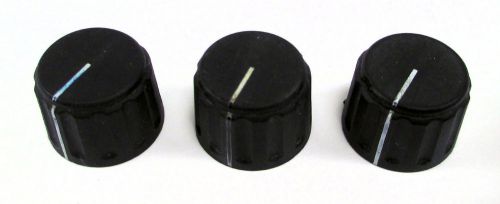 3 Black Knurled Pointer Knobs ~ Brass Lined Hard Plastic ~ White Line ~ Spline?