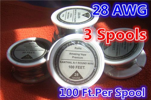 3 Spools x 100 feet Kanthal Wire 28Gauge 28AWG (0.32mm)  A1 Round Resistance!