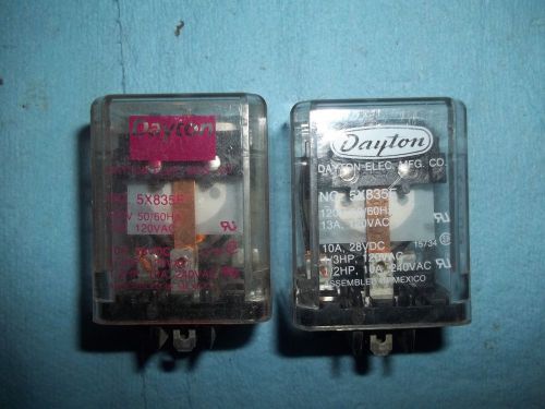 Lot of 2 Dayton Electric Mfg. Co. Coil Relay No. 5X835F 120V 50/60Hz 13A 1/3HP