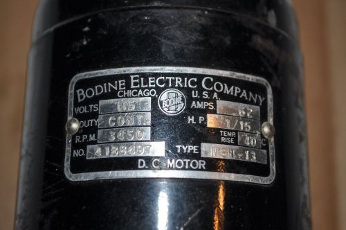 VINTAGE BODINE ELECTRIC CO. DC MOTOR, 115V .62A, 1/15 HP, 3450 RPM, CONT. DUTY