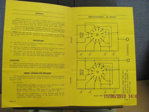 CORNELL-DUBILIER MANUAL RDA, RDB; RDC: Decade Resistors - Oper Instruction 19400