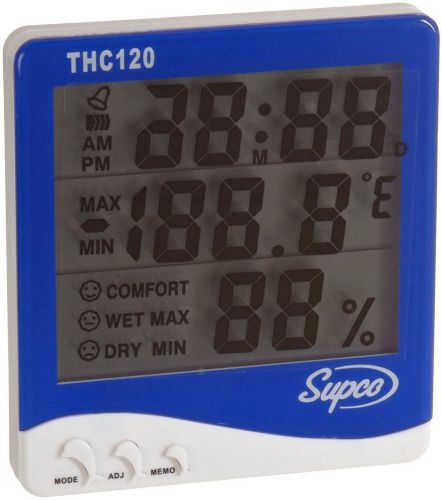 Triple display indoor digital thermo hygrometer with clock to 120 degrees for sale