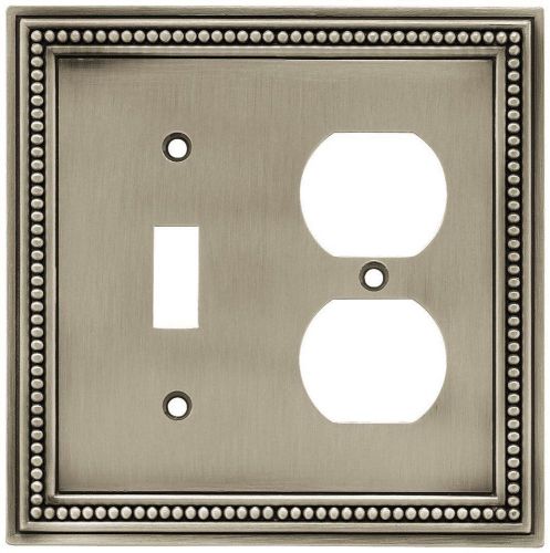 Brainerd Beaded Single Switch/Duplex Wall Plate, Brushed Satin Pewter, 64406