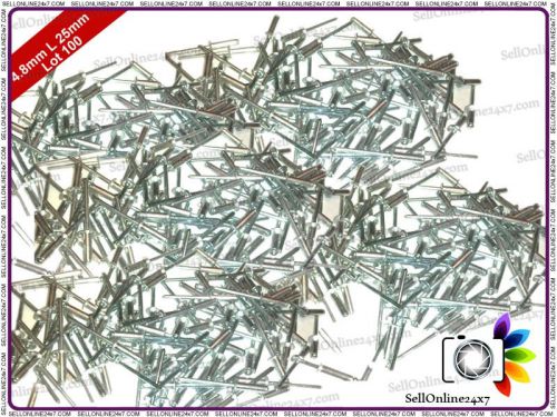 Lot of 100 - heavy duty dome head aluminum blind pop rivets - 4.8 mm x 25 mm for sale