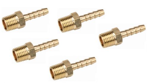 Pack of 5 straight brass barbed fitting 3/16&#034; hose x 1/8&#034; npt for fuel gas five for sale