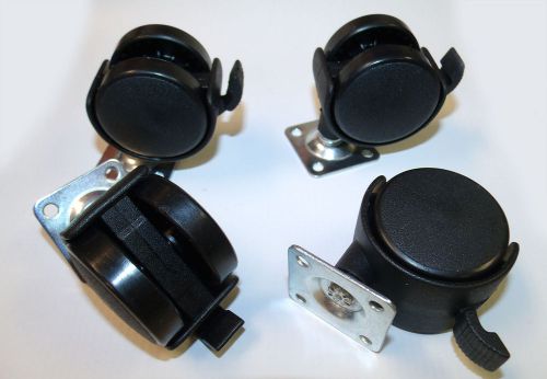 Set of 4 pcs caster wheels 40 mm with a brake lock and plate