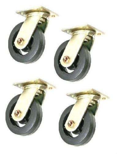 Set of 4  plate casters with black mold-on rubber on steel 8&#034; x 2&#034; wheel for sale