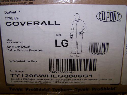 New Case of 6 Large DuPont Tyvek  TY120SWHLG0006G1 ( Collar ) Coverall