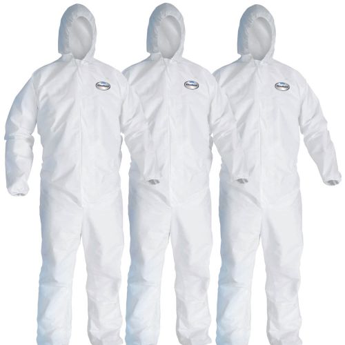 Kimberly clark kleenguard a40 hooded coveralls * 3 pack * zip front with hood for sale