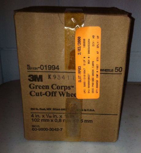 3m green corps cut-off wheels 4 x 1/32 x 3/8 inch box of 50 1994 for sale