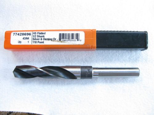 New 43/64&#034; hss silver &amp; deming drill bit 1/2 shank hertel usa for sale