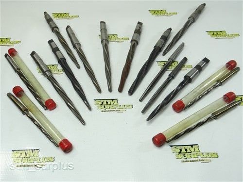 NICE LOT OF 13 HSS MORSE TAPER SHANK BRIDGE REAMERS 1/4&#034; TO 9/16&#034; WITH 1MT &amp; 2MT