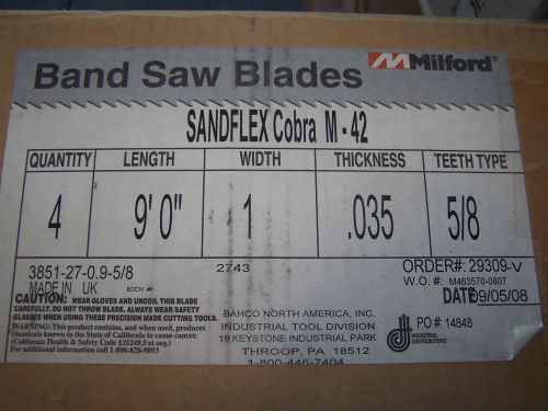 REVISED PRICE Sandflex Bahco Band Saw Blade 3851 L9&#039;0&#034; W 1 T .35 TT 5/8 (4)