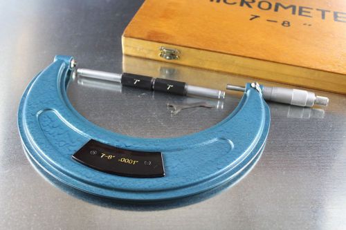 MICROMETER PRECISION OUTSIDE 7&#034; TO 8&#034; RANGE .0001&#034; GRADS STANDARD WRENCH CASE