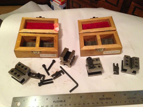 2 SETS  OF MACHINIST HANGDA V BLOCKS WITH CLAMPS IN WOODEN CASE