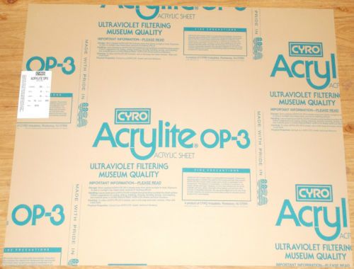 Acrylite op-3 ultraviolet filtering museum quality with backing 1/8&#034; x 40&#034; x 32&#034; for sale