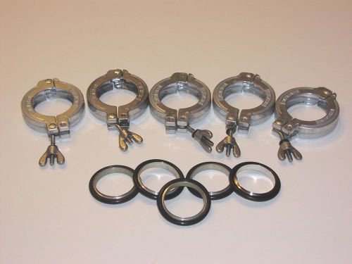 Lot 5 nw kf 40 quick connect vacuum flange clamps centering o-rings viton ss hps for sale