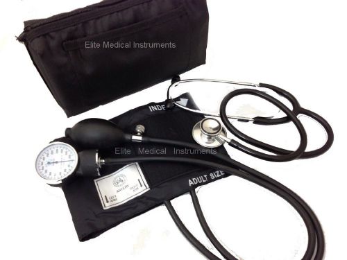 Blood pressure aneroid sphygmomanometer cuff &amp; stethoscope set kit black auction for sale