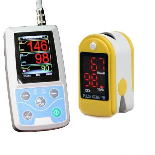 24Hours ABPM50 Ambulatory Blood Pressure Monitor+ 3 free cuffs +Yellow SPO2 New