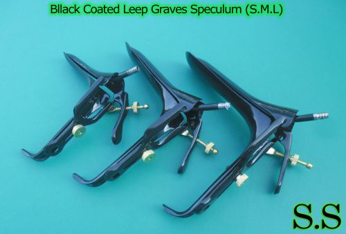 3 Pcs Black Coated Leep Vaginal Speculum (S.M.L) Ob/Gyneclogy Instruments