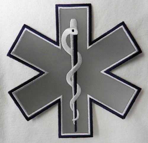 Reflective star of life medical emblem patch emt ems 7 x 7 navy silver new for sale