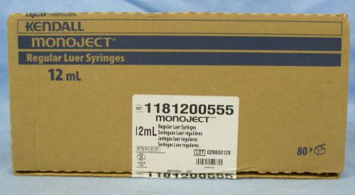 1 Box of 80 Tyco Kendall  Regular Luer Tip- 12mL Syringes #1181200555