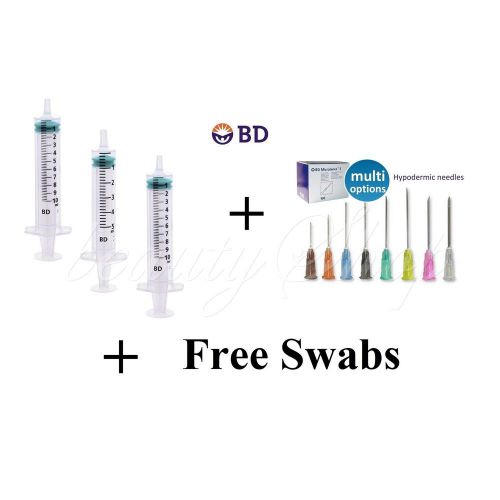 BD Emerald Syringes 2ml 5ml 10ml + Needle 18G to 30G + Free Alcohol Swabs x 10