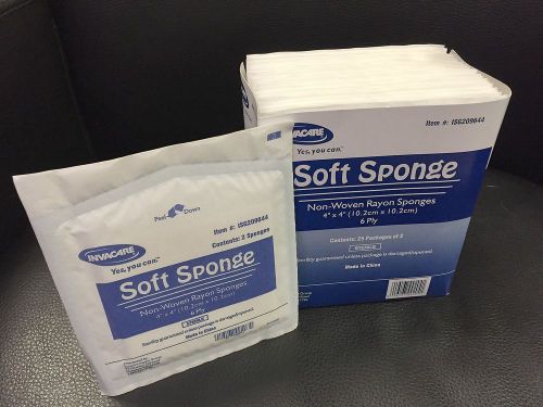 Invacare 4 x 4&#034; Non-Woven Rayon 6 Ply Soft Sponges Sterile ISG209644 Qty 25 Pair