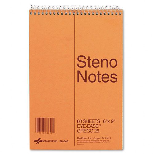 National Brand Standard Spiral Steno Book, Gregg Rule 6 x 9, Green 60 Sheets/Pad