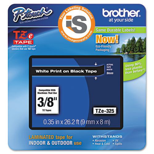 Genuine brother p-touch tze-325 label tape tz325 tze325 tz-325 3/8&#034; wht/blk for sale